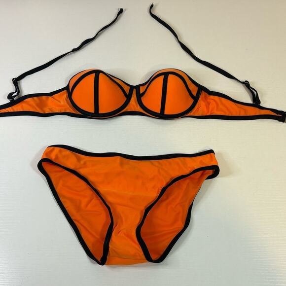 NWT Sexy Orange Bikini with Black Trim Size Large Bin4 - Picture 1 of 4